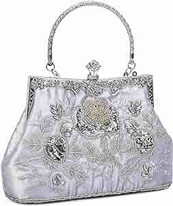 Women's Embroidered Beaded Sequin Evening Clutch Large Wedding Party Purse Vintage Bags | Amazon (US)