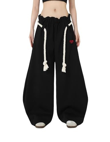 Aelfric Eden Super Baggy Barrel Sweatpants Wide Leg Pants for Women Men Casual Elastic Waist Unisex Lantern Trouser Pants Black Red S | Amazon (US)