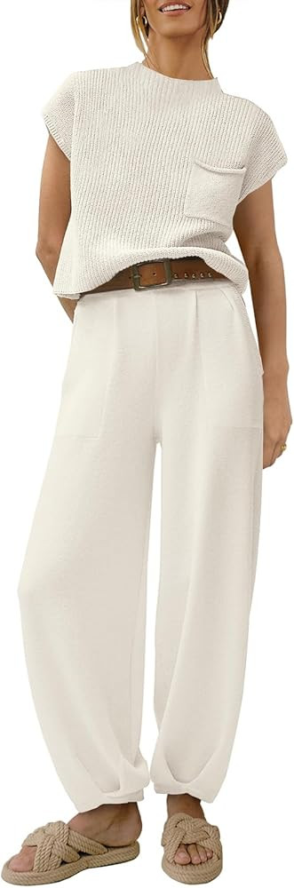 ANRABESS Women's Two Piece Outfits Sweater Sets Knit Pullover Tops and High Waisted Pants Tracksu... | Amazon (US)