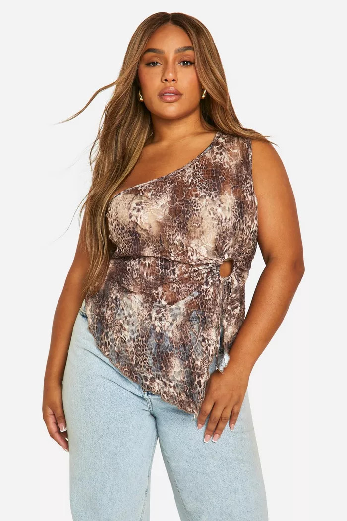 Plus One Shoulder Leopard Lace Top | boohoo (US & Canada)
