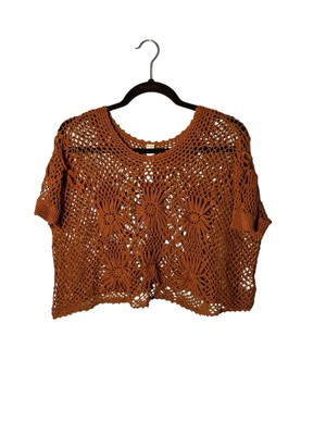 Free People New Romantics Women's XS Brown Crochet Open Knit Short Sleeve Top | eBay US