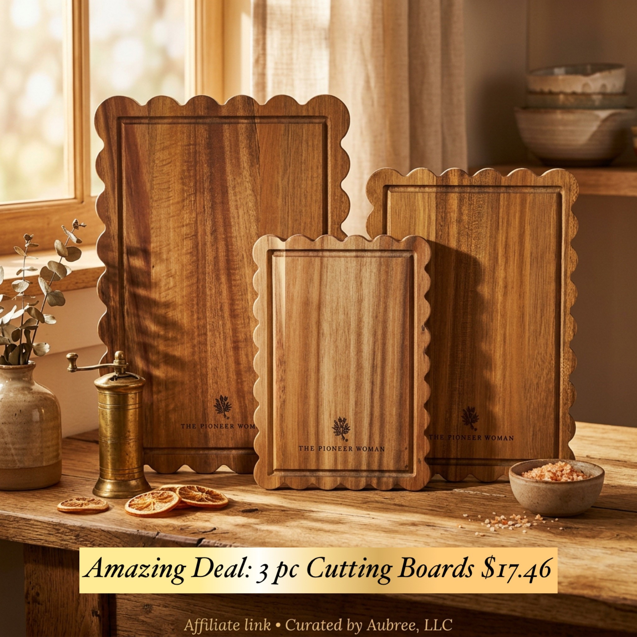 The Pioneer Woman Bestselling 3-Piece Acacia Wood Scalloped Cutting Boards.

#cuttingboard #kitchenfinds #pioneerwoman

#LTKHome