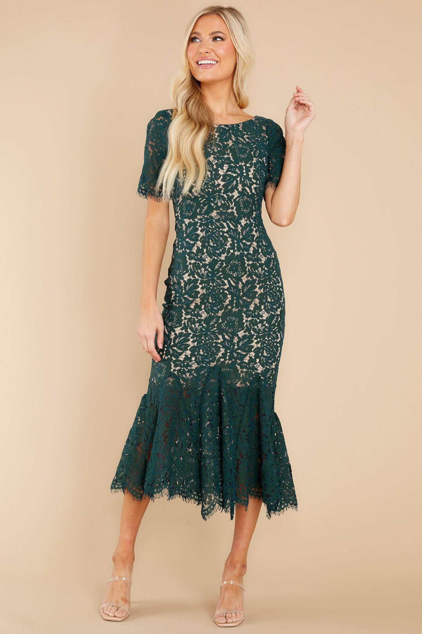 I Can't Resist Evergreen Lace Midi Dress | Red Dress 
