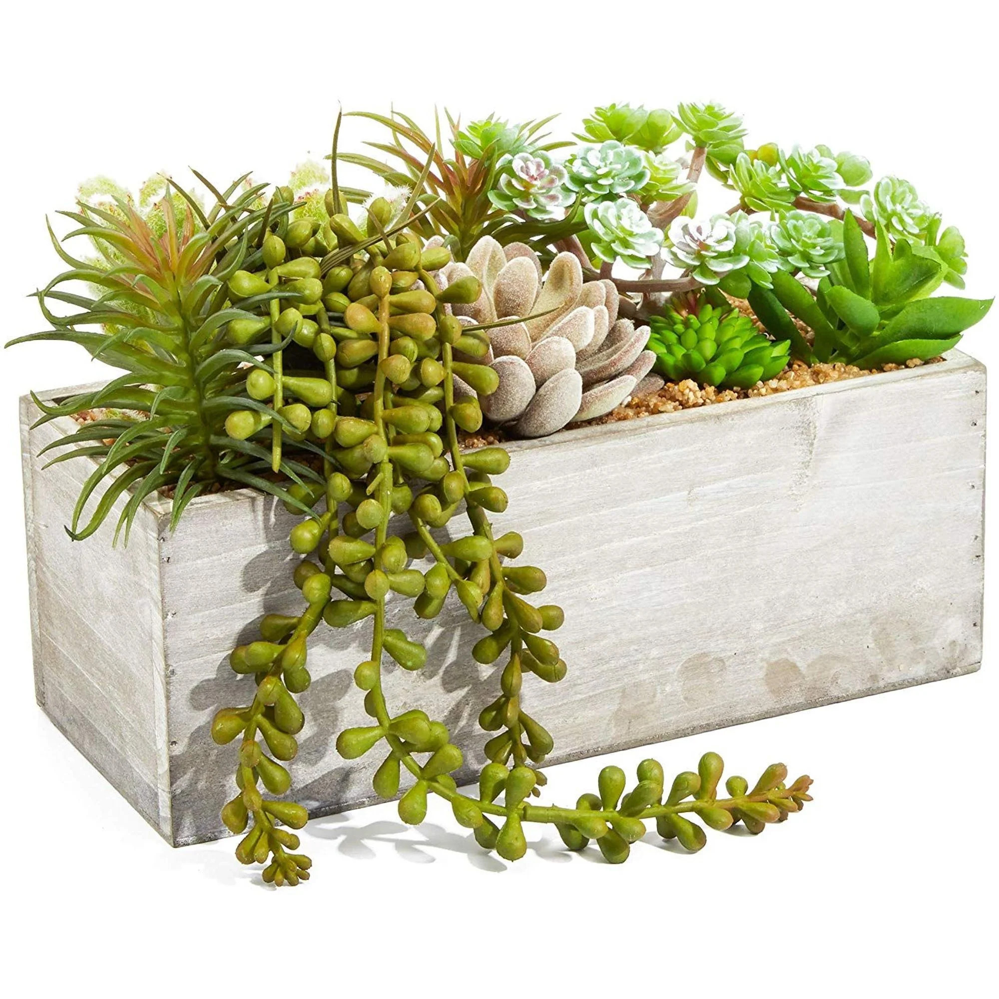 Artificial Mixed Succulent Plants in Rectangular Wooden Planter Box (9 x 4 x 5 inches) for, Indoo... | Walmart (US)