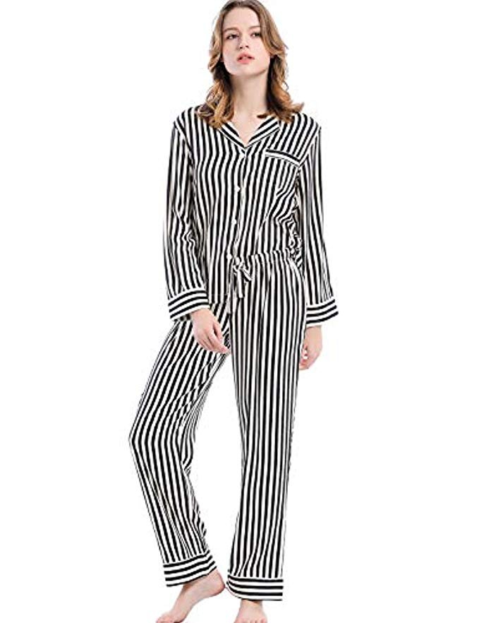 Serenedelicacy Women's Silky Satin Pajamas Long Sleeve PJ Set | Amazon (US)