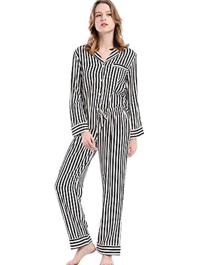 Serenedelicacy Women's Silky Satin Pajamas Long Sleeve PJ Set | Amazon (US)
