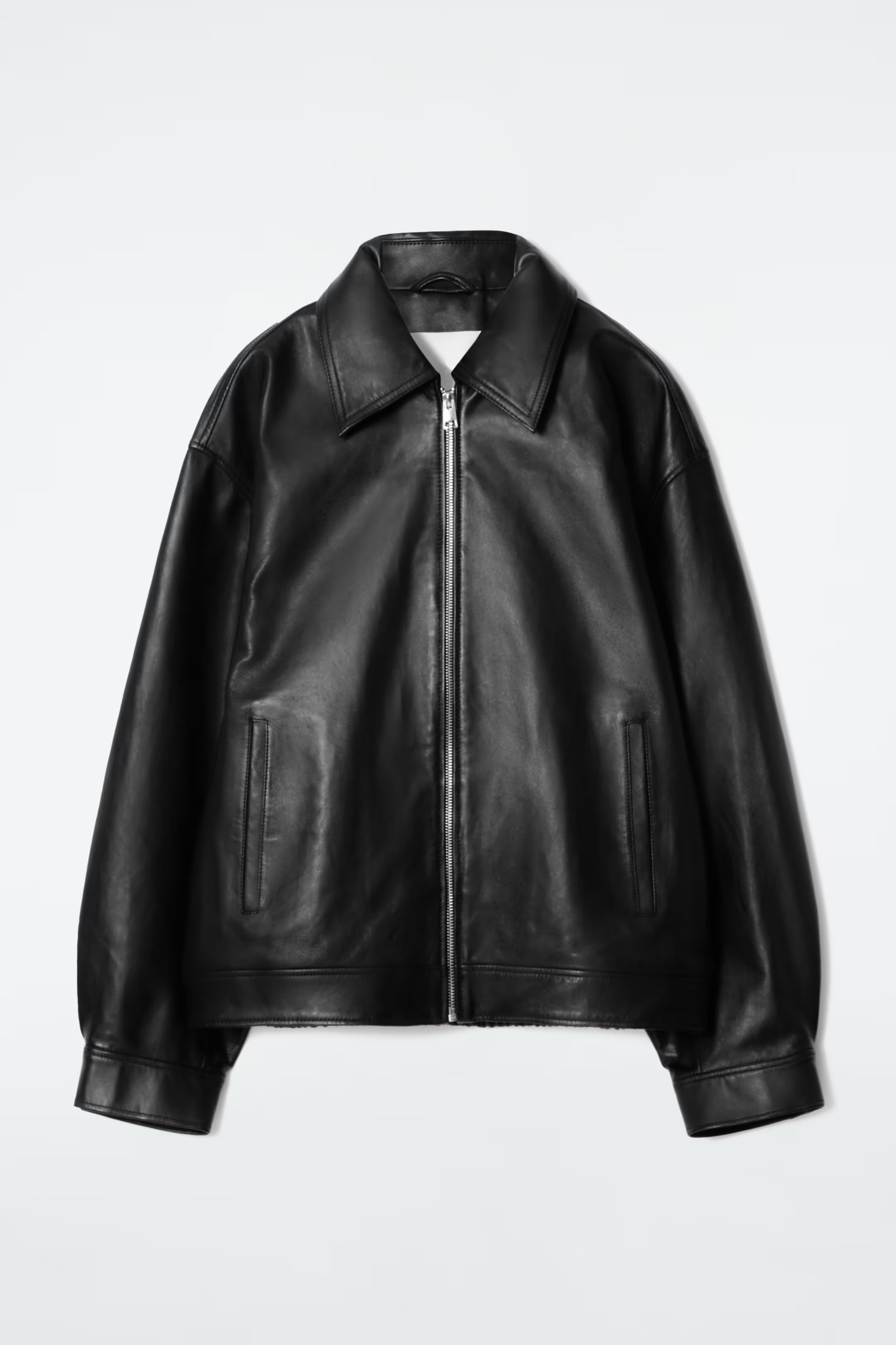 OVERSIZED COLLARED LEATHER JACKET - BLACK | COS (EU)