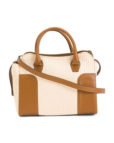 Made In Italy Leather And Raffia Bauletto Double Handle  Satchel | TJ Maxx