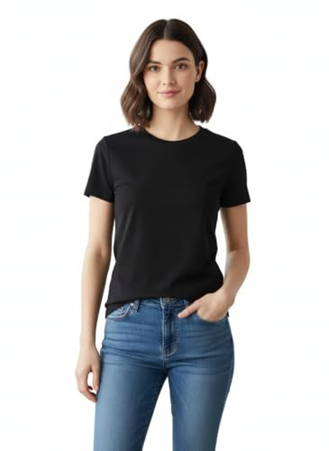 Black Women’s Everyday Tee | Round Neck Cotton T-Shirts | Short Sleeves Lightweight Comfort Fit T-Shirt| Size Large | Amazon (US)