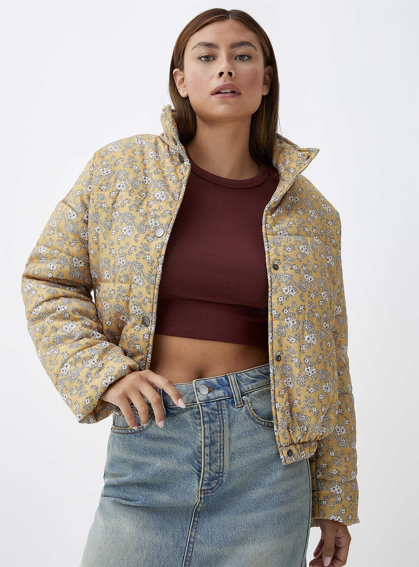Twik - Fall flowers puffer jacket (Women, Yellow, X-LARGE) | Simons