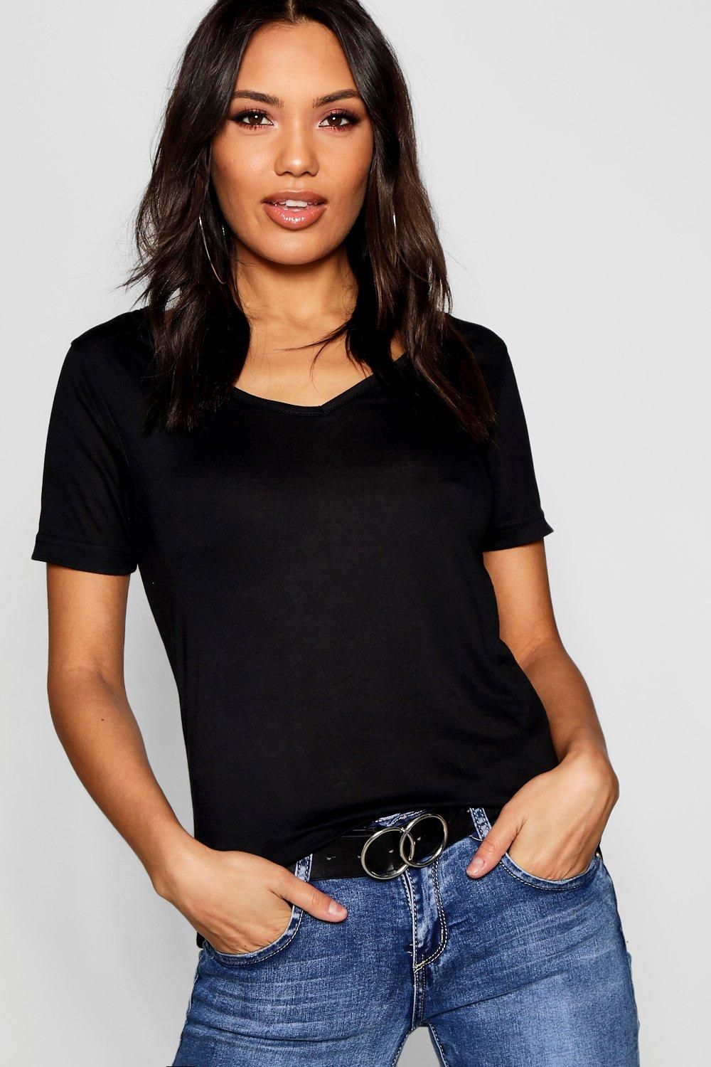 Womens Basic Super Soft V Neck T-Shirt - Black - 2 | Boohoo.com (US & CA)
