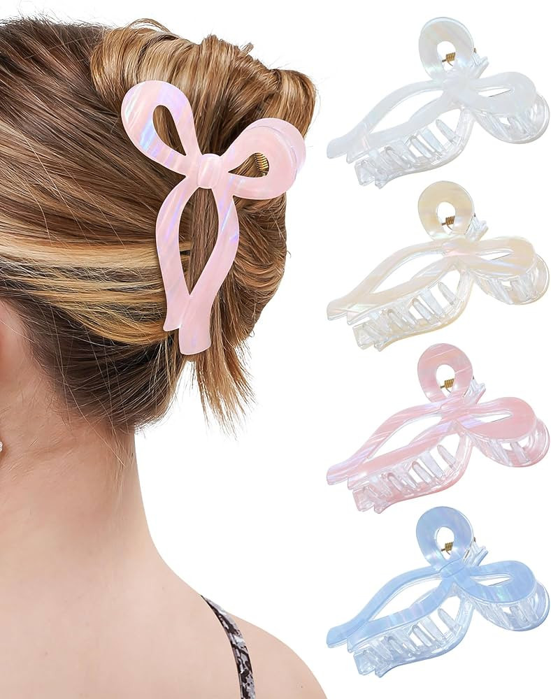 Mesovor 4 Pack Elegant Bow Hair Claw Clips, Nonslip 4.3" Large Hair Grip Hairclips for Thin and T... | Amazon (US)