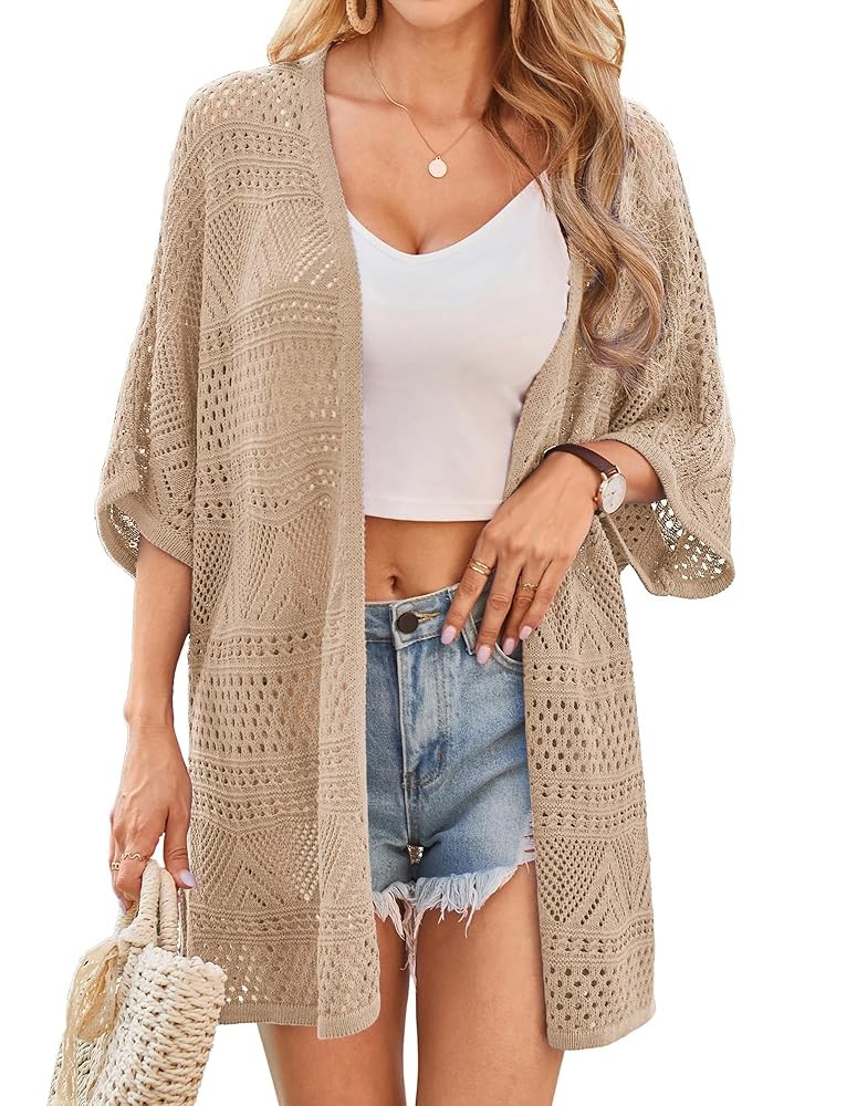 GRACE KARIN Womens Summer Short Sleeve Crochet Cardigan Sweaters Lightweight 2025 Oversized Knit ... | Amazon (US)
