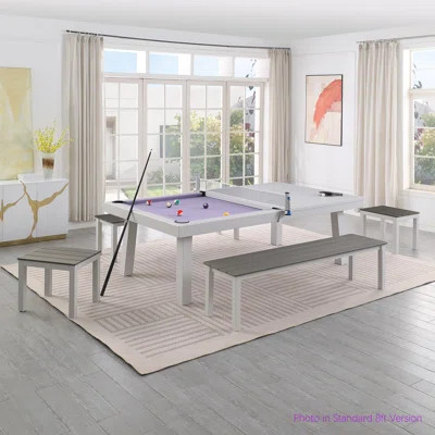 Oasis Outdoor/Indoor Slate Dining Pool Table w/ 4 Benches & Accessories | Wayfair North America