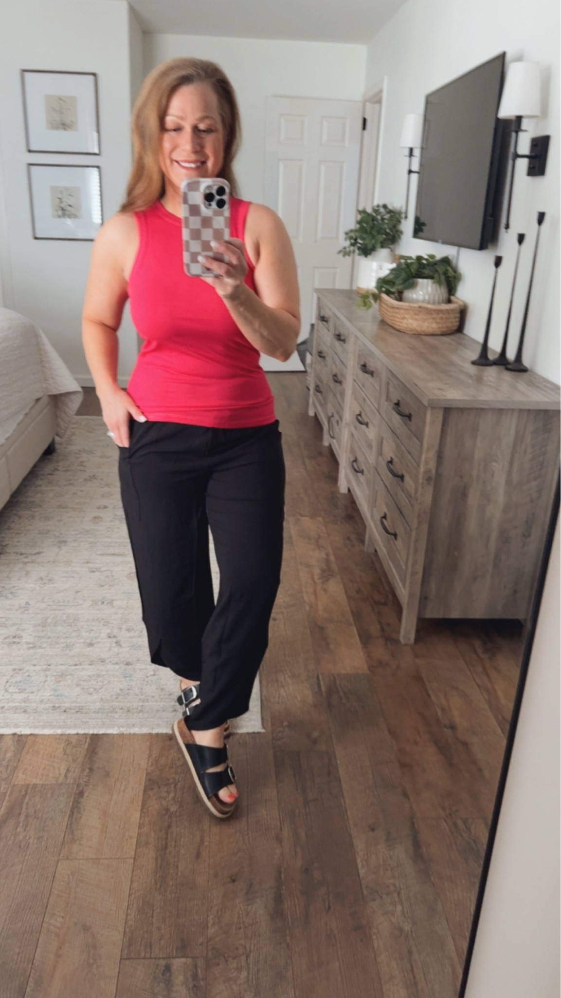 Spring + summer outfit inspo

•Sleeveless tank
•Pants - wide leg palazzo pants,  loose fit and smocked elastic waistband
•Sandals 

I wear a small in top and pants 
Shoes TTS

#LTKMidsize #LTKootd #LTKPetite