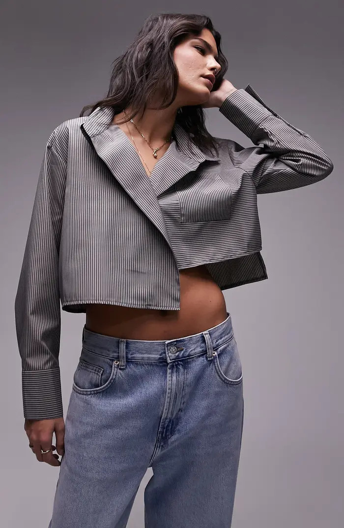 Asymmetric Stripe Crop Button-Up Shirt | Nordstrom