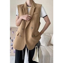 Double-Breasted Vest Blazer in Tan | Chicwish