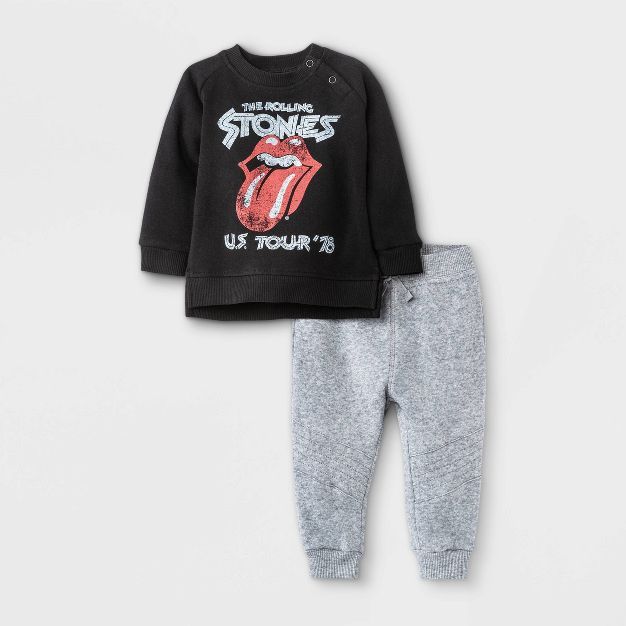Baby Boys&#39; 2pc Rolling Stones Long Sleeve Fleece Pullover and Jogger Set - Black Newborn | Target