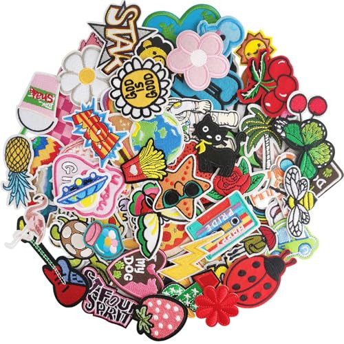 100Pcs Random Assorted Styles Embroidered Patches, Sew on/Iron on Patch Applique for Clothes, Dress, Hat, Jeans, DIY Accessories | Amazon (US)