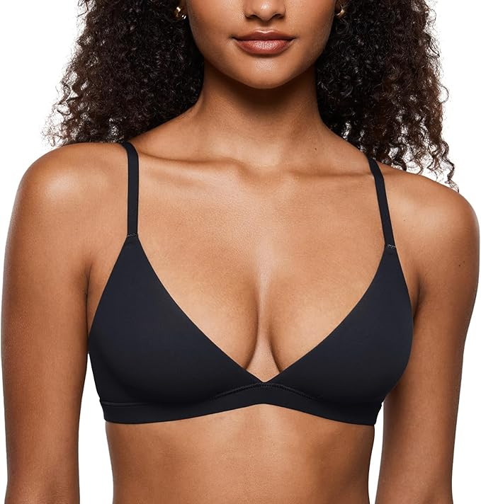 INLYRIC Women's Inbarely Triangle Bralette Plunge Unlined Seamless Bra No Underwire Sexy Comforta... | Amazon (US)