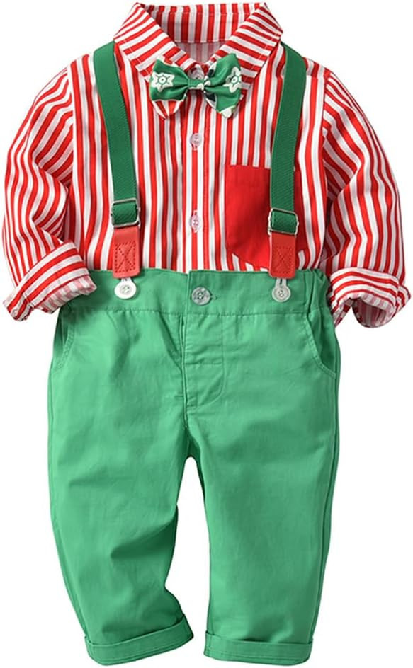 Fairy Baby Toddler Baby Boys Christmas Gentleman Outfit Bow Tie Shirt+ Suspender Pant Clothes Set... | Amazon (US)