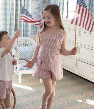 x The Broke Brooke Little Girl 2T-6X Emerson Woven Stripe Romper | Dillard's