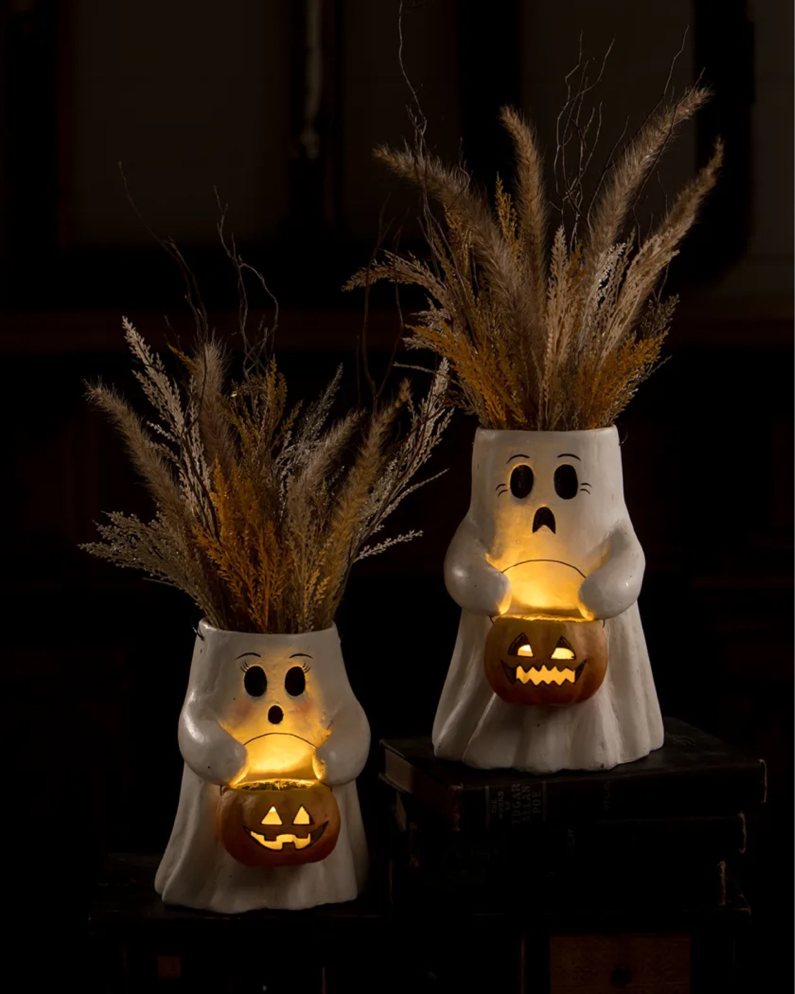 Sweet Boo trick-or-treat ghost with pumpkin bucket is perfect to display fall leaves, stems or feathers with a glowing tea light candle for a magical Halloween display. 

#LTKSeasonal #LTKHome