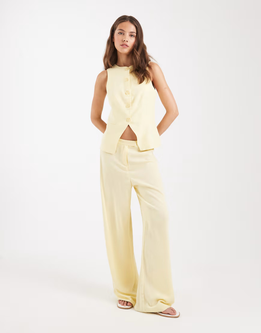 ASOS DESIGN linen blend trouser in buttermilk co ord-Yellow | ASOS (Global)
