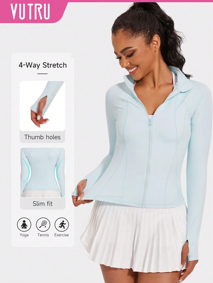 VUTRU Vutru Slim Fit Sports Jacket With Thumb Holes Compression Shirt | SHEIN