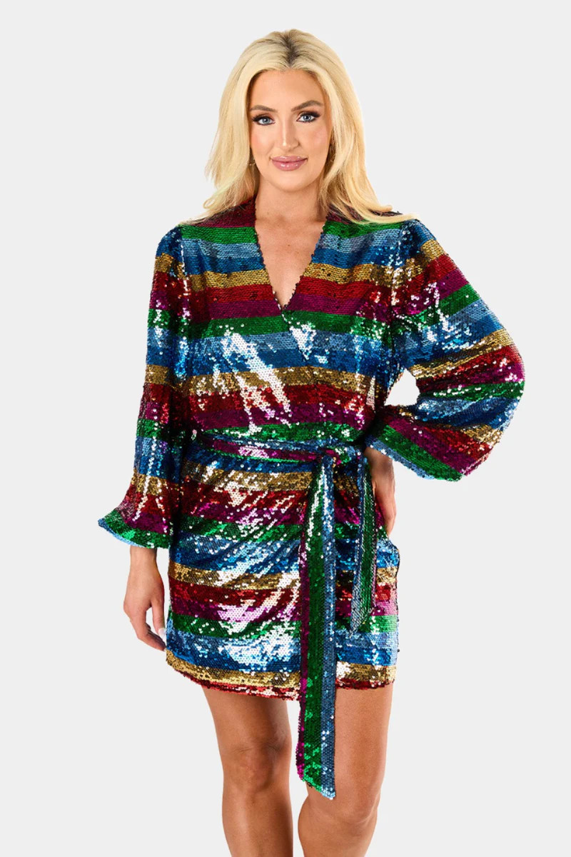 BuddyLove | Adeline Sequin Wrap Dress | Prism | BuddyLove