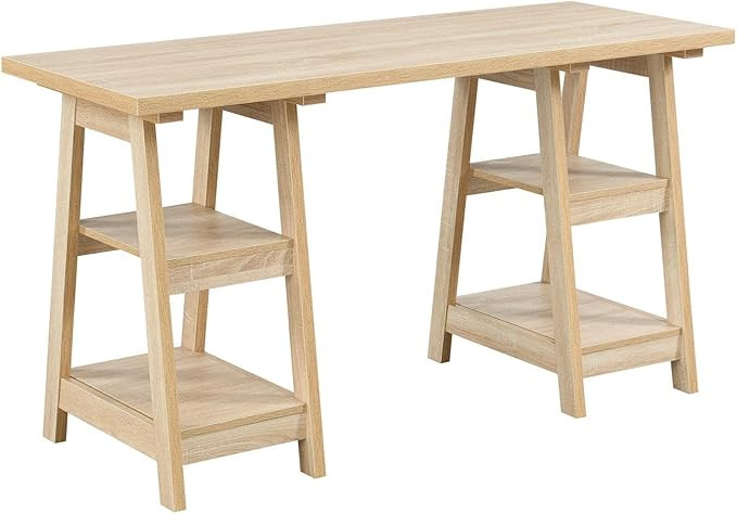 Convenience Concepts Designs2Go Double Trestle Desk with Shelves, Weathered White | Amazon (US)
