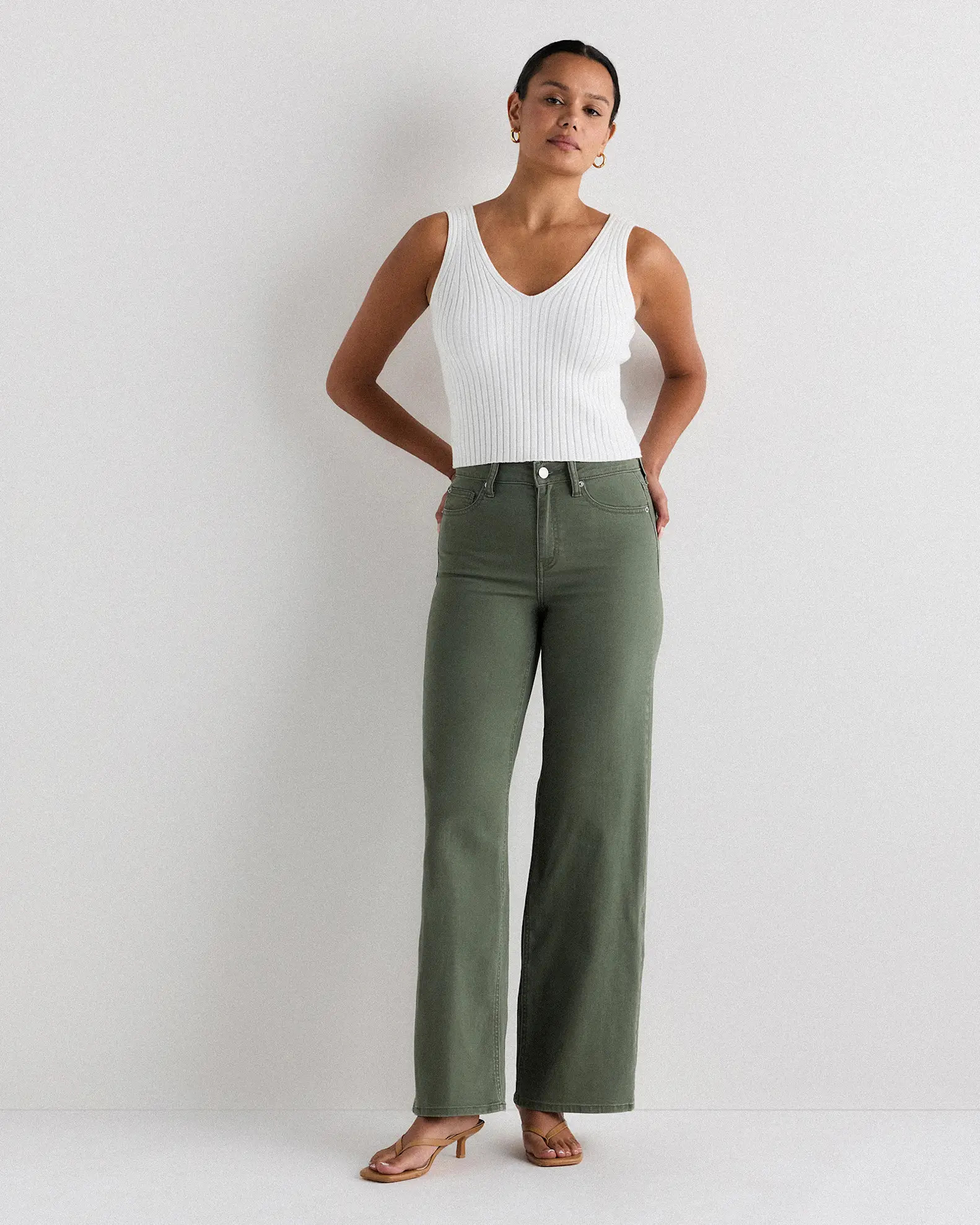 Bella Stretch Wide Leg Jeans in Loden Green | Quince