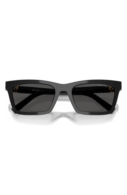 Miu Miu 55mm Rectangular Sunglasses in Black /Dark Grey at Nordstrom | Nordstrom
