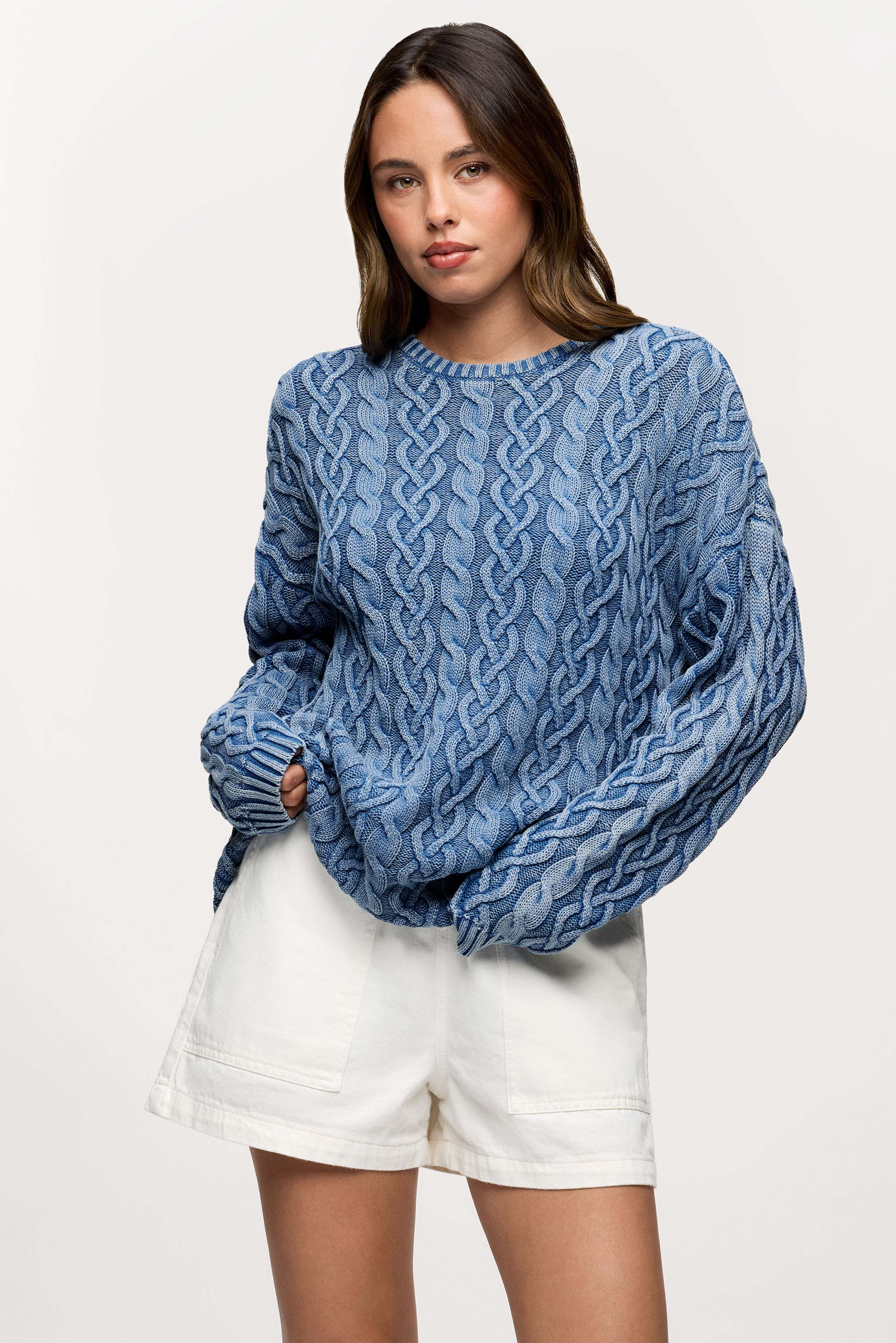 Lightweight Cable Sweater | Harbor | nuuds