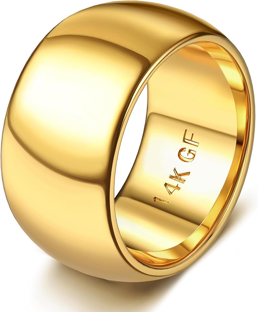 Florideco 14K Gold Filled Ring for Women Men Thick Thin Pinky Thumb Ring Wedding Band Ring Non Ta... | Amazon (US)