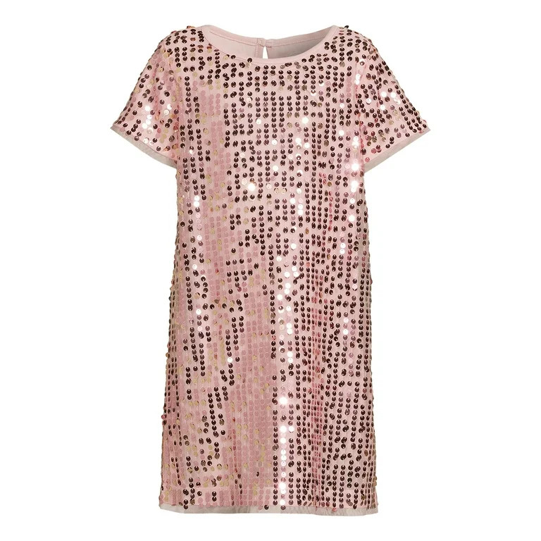 Wonder Nation Girls Sequin Short Sleeve Shift Dress, Sizes 4-18 & Plus | Walmart (US)