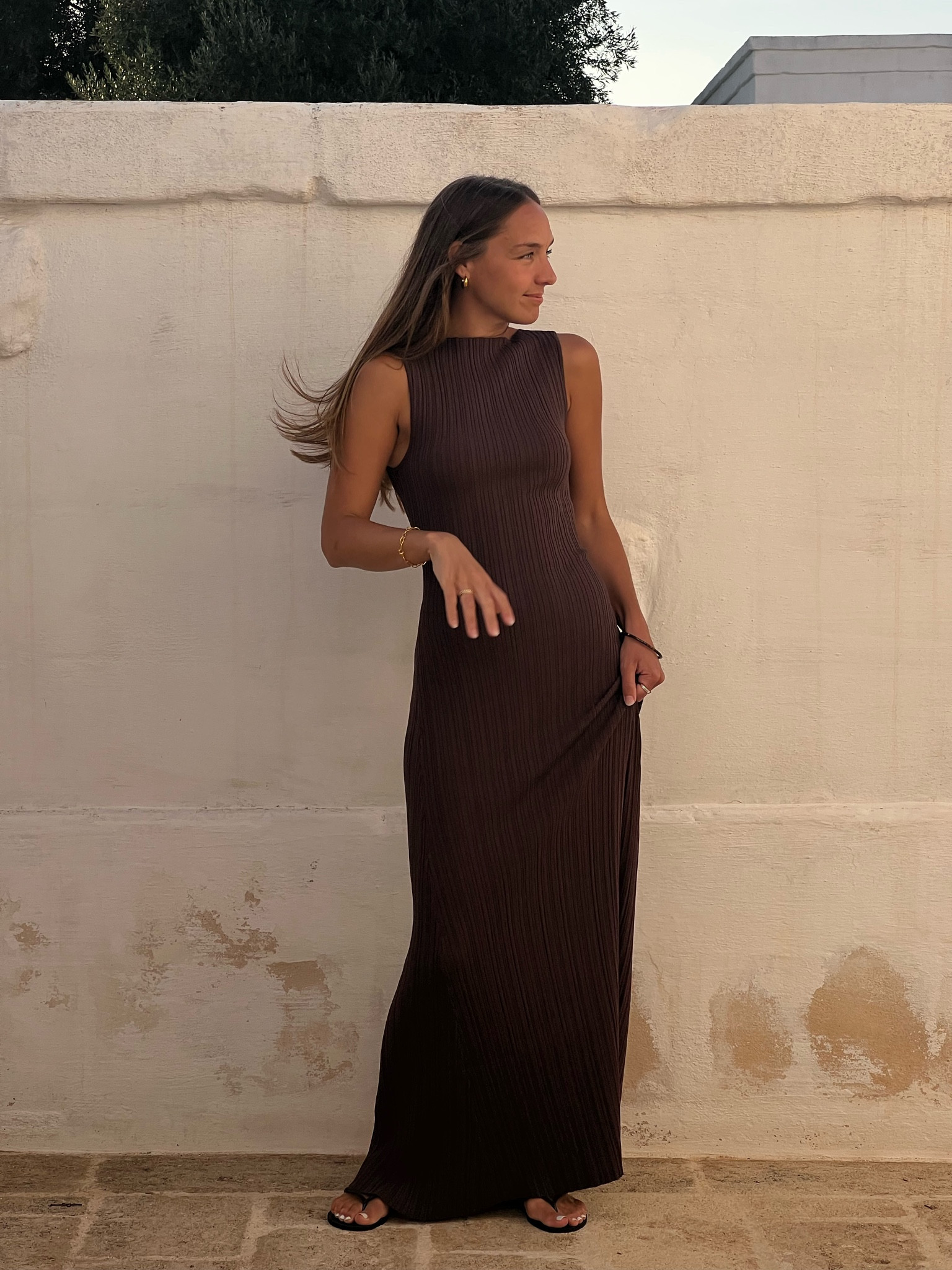 knee length dresses for ladies Ivy coffee sleeveless midi dress