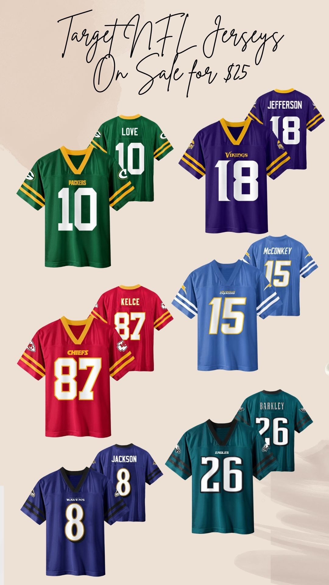 These Target youth NFL jerseys are on sale right now for under $25! They make great holiday gifts! We both grabbed some for our boys.

#nfl
#target
#nfljersey
#targetsale
#giftideas

#LTKKids #LTKGiftGuide #LTKSaleAlert