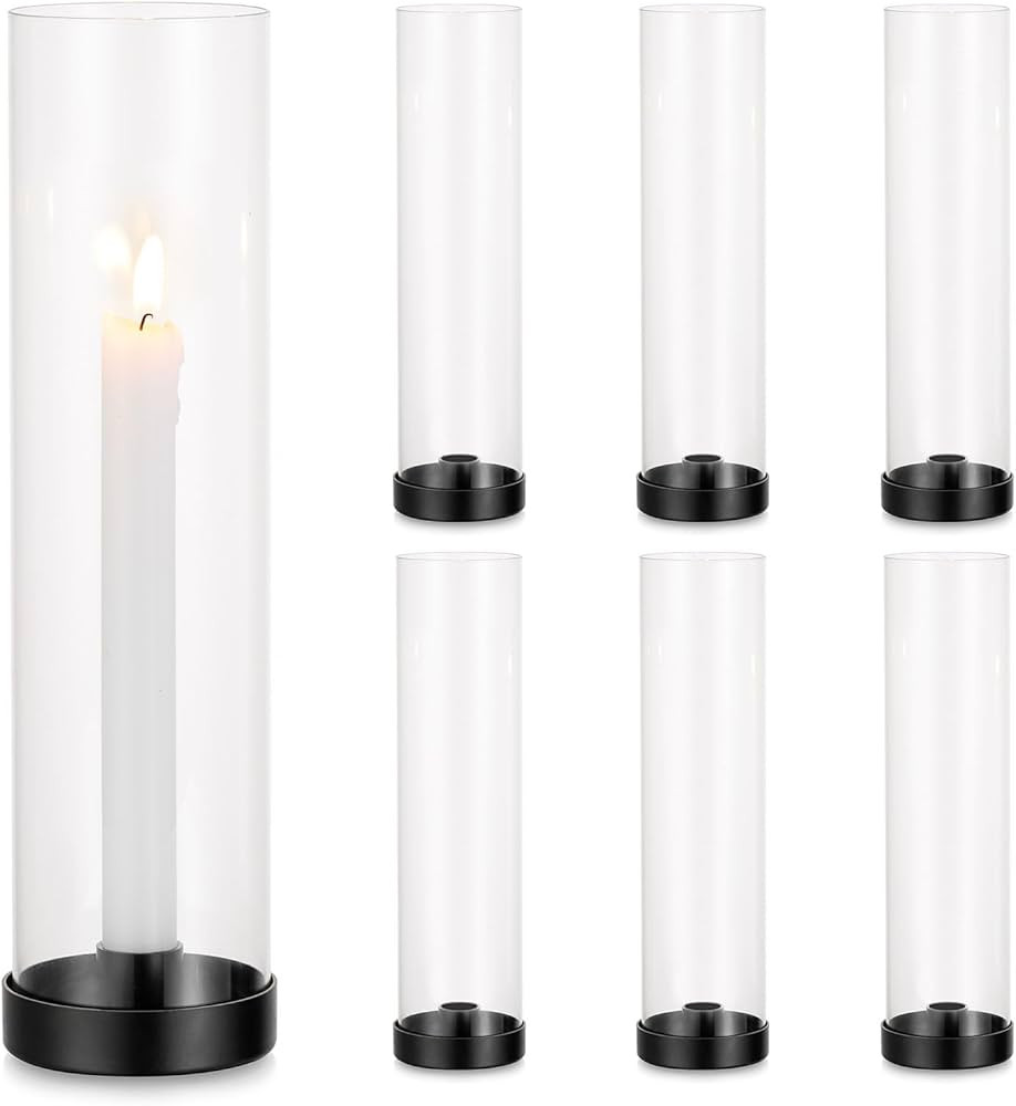 Romadedi Glass Hurricane Candle Holders Black - 12 Inch Taper Candlestick Holder Bulk Clear Glass... | Amazon (US)