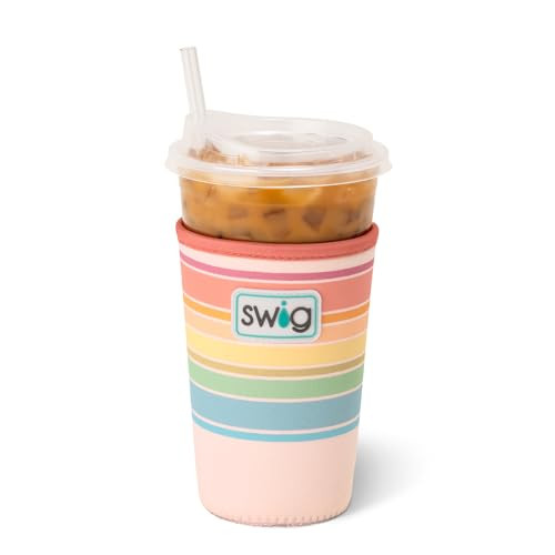 Swig Life Iced Cup Coolie, Standard 22oz Iced Coffee Cup Insulator Sleeve with Handle, Neoprene Insulated Cup Coolie Keeps Drinks Cold, Cup Cooler in Good Vibrations | Amazon (US)