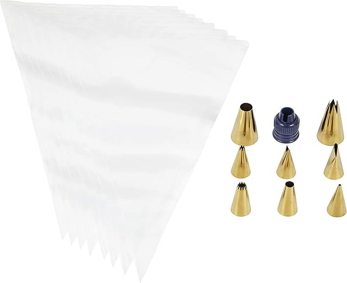 Wilton Navy Blue and Gold Piping Tips and Cake Decorating Supplies Set, 17-Piece | Amazon (US)