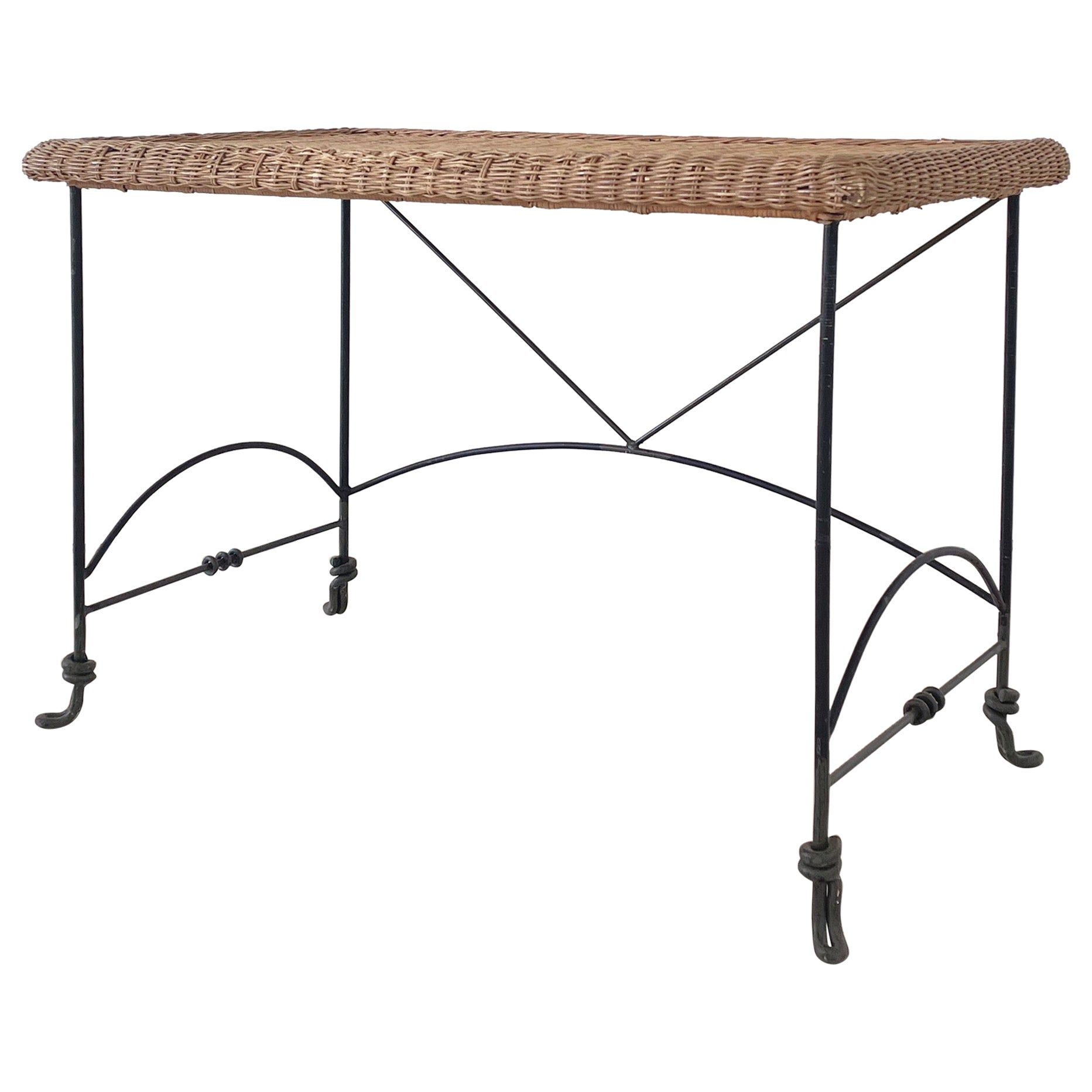 Vintage Iron & Wicker Console Table, 1 of 2 | 1stDibs