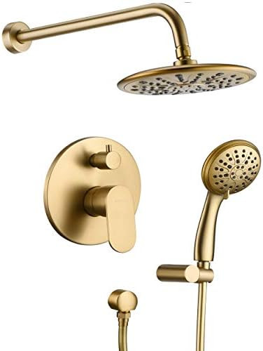 Gabrylly Shower System Brushed Gold, Rainfall Shower Faucets Set Complete, 8" Rain Shower head Sy... | Amazon (US)