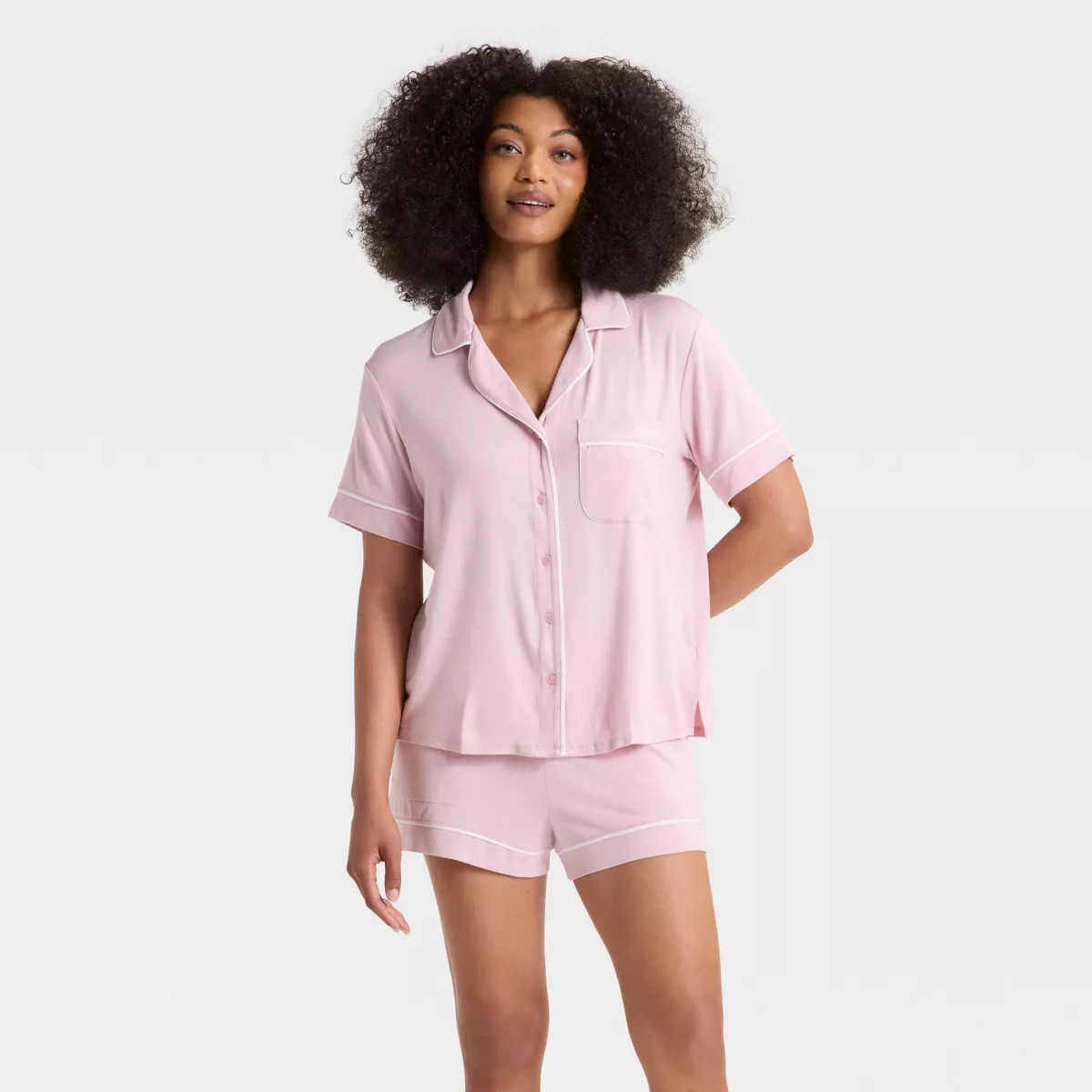 Women's Cloud Knit Short Sleeve Notch Collar Shirt and Shorts Pajama Gift Set - Auden™ | Target