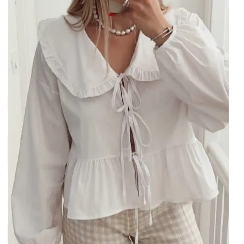 Fashyn - Long-Sleeve Plain Tie Front Blouse | YesStyle | YesStyle Global