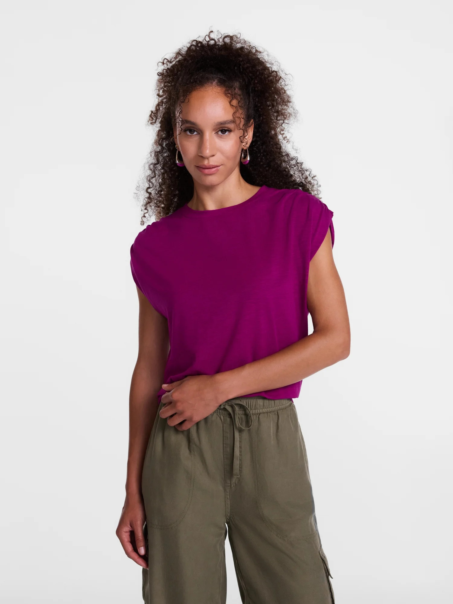 Scenario Women's and Women's Plus Shirred Shoulder Tee, Sizes XS-4X | Walmart (US)