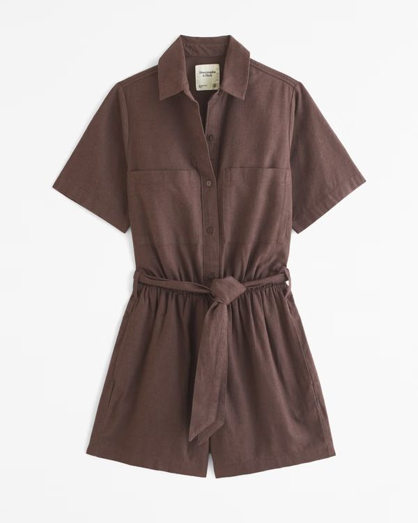 Linen-Blend Utility Romper | Abercrombie & Fitch (US)