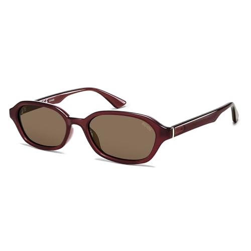 SOJOS Retro Rectangle Polarized Sunglasses for Women Men Trendy Hexagon Narrow Chic Y2K Sunnies SJ2629, Translucent Pinkish Brown Frame/Dark Brown Lens | Amazon (US)