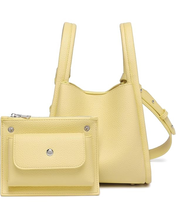 Mini Crossbody Purse - Small Faux Leather Bucket Bag for Women with Zipper Top Handle Adjustable ... | Amazon (US)