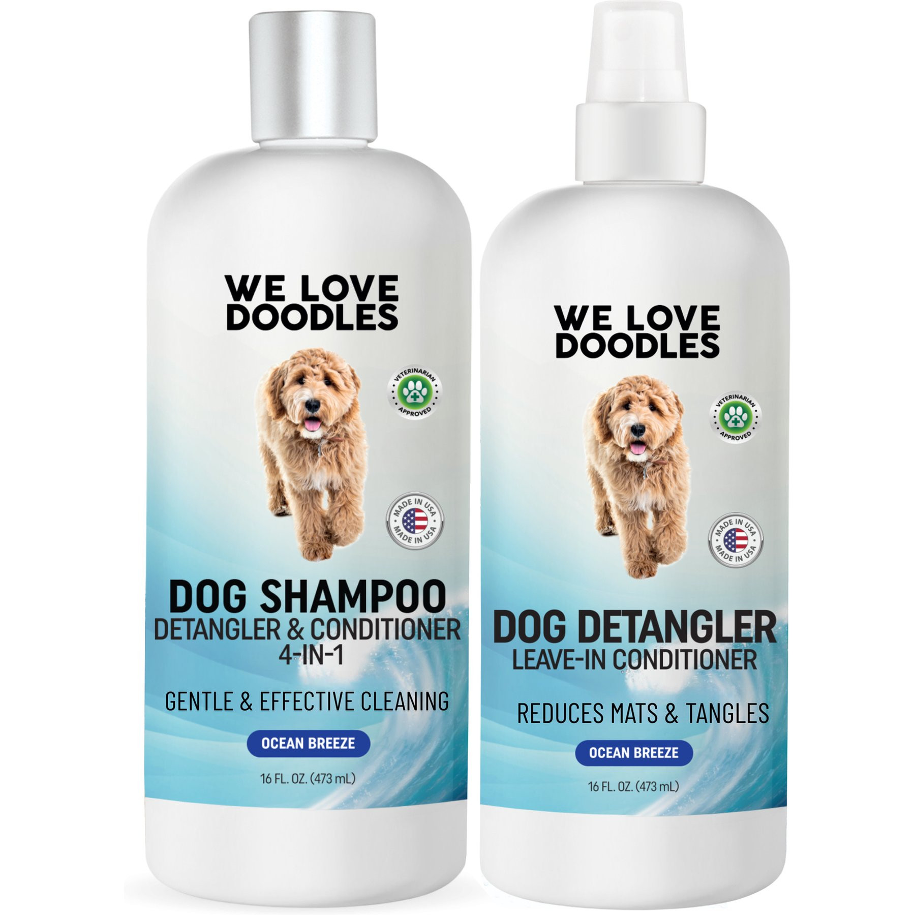 We Love Doodles Ocean Breeze Dog Grooming Bundle: 4-in-1 Shampoo, 16-fl oz bottle + Detangler Spray, 16-fl oz bottle | Chewy